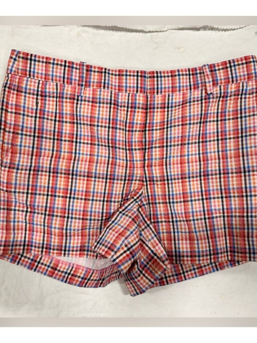 Red and Blue Cargo Shorts with Classic Plaid Design